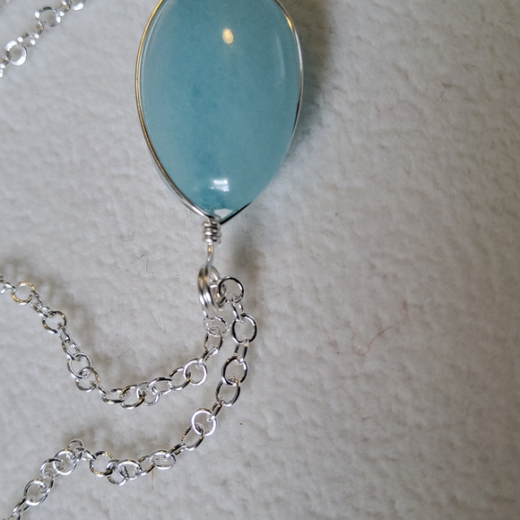 Sterling Silver Aquamarine Necklace 18" - Picture 4 of 7